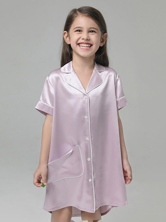 19 Momme Cute Button Up Silk Sleep Shirts For Girls